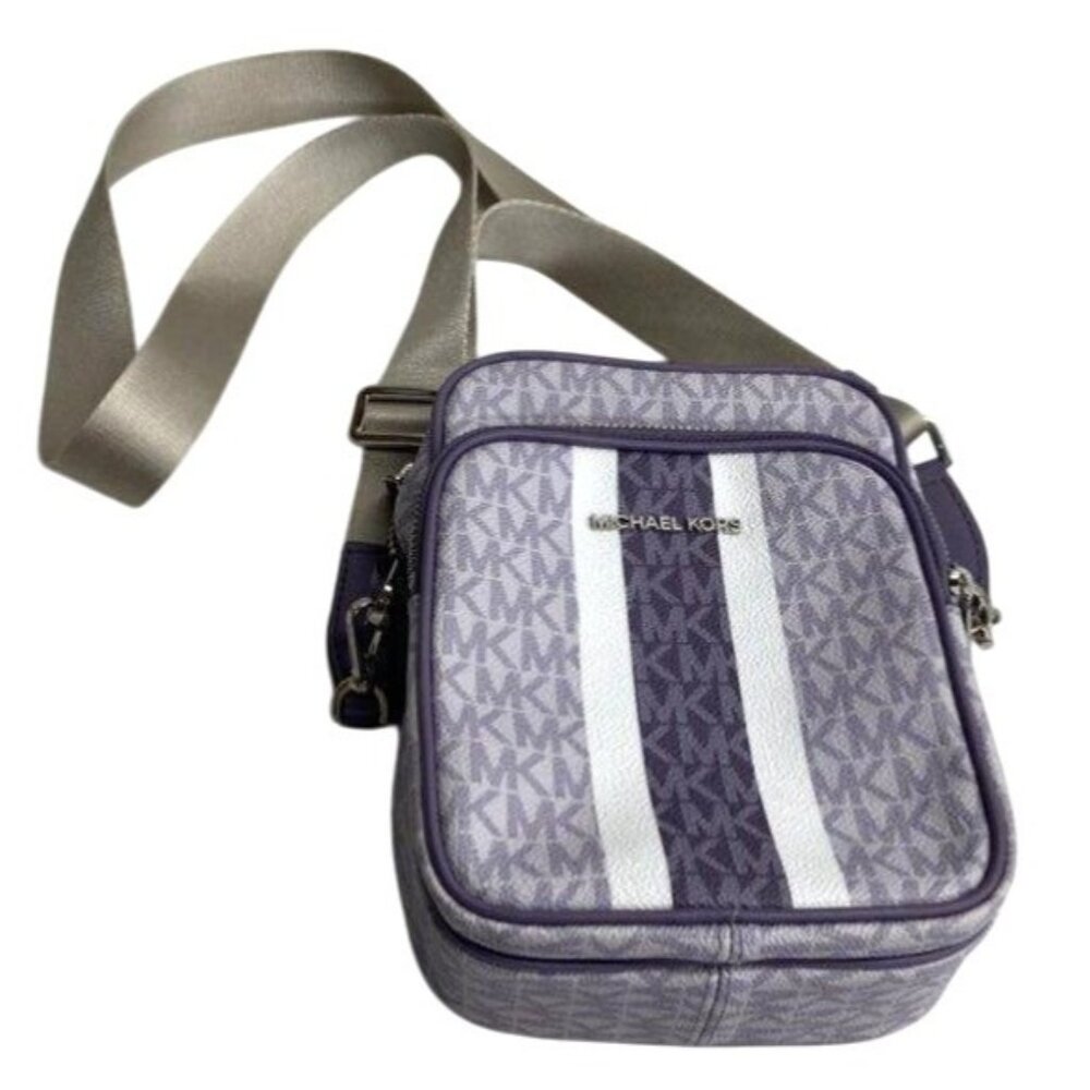 Michael‎ Kors Jet Set Travel Medium NS Logo Stripe Crossbody Bag Purse